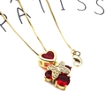 Exquisite heart-shaped ruby pendant necklace with zircon butterfly knot in gold finish - Red Heart Butterfly Pendant And Box Chain (Style 5)