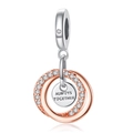 Macro detail of rose gold charm with Always Together engraving and pavé set crystals - Always Together Combination Pendant (PCT882)