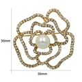 50mm camellia flower brooch with gold plating, sparkling crystals and large pearl center - Gold Camellia Pearl Brooch (XD6415-1)