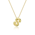 Minimalist 18K gold plated necklace featuring a 3D puffy initial S pendant with a thin chain - Letter S Necklace Set