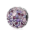 S925 sterling silver sphere charm with purple, pink and deep red crystal stones - 925 Sterling Silver / Purple Pave Sphere