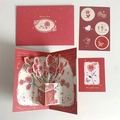 Coffret carte de vœux rose 3D avec enveloppe rouge et autocollants en aquarelle - Série Rose-Bouquet Rouge Type 1