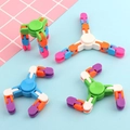 Colorful plastic fidget chain robot toys in pink and blue background for kids - 3-Section Transformable Gyro