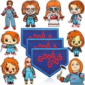 Detailed view of horror movie character embroidered patches with Good Guys text logo - Set of 12pcs Set C