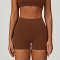 Women's high waist seamless yoga shorts set in coffee brown color for fitness - L / Bottoms / Sand Brown