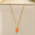 Detailed close-up of a gold titanium necklace with orange and green carrot pendant - Orange Carrot Style (KN292124-Z)