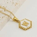Modern 18K gold hexagon pendant necklace with white enamel and letter W detail - Style W (Pendant Only) / Pendant Only