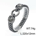 Black steel skull bracelet with ring clasp, 220x12mm, 74g, punk rock jewelry - 22cm / Gunmetal