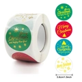 Roll of 1.5 inch gold foil Christmas stickers with festive Merry Christmas patterns - Multi-color Background Gold Foil Style (B)