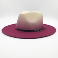 Beige to magenta gradient felt fedora hat with black leather belt and metal buckle - M (56-58cm) / Burgundy