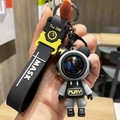 Street style astronaut bear keychain featuring black hoodie and rainbow visor mask - Large Lightning Bear--Black