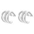 Detail of silver multi-layer ear cuffs with cubic zirconia inlay and polished finish - VE1429 White Gold 1 Pair (Multi-layer Zirconia)