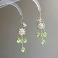 Boucles d'oreilles pendantes dorées avec papillon, fleur et cristaux de zircon vert - Style Crochet d'Oreille Fleur Rose Vert / Doré