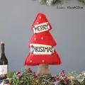 Red linen fabric Christmas tree decoration with wood buttons and bells, 45cm height - Solid Red Burlap Tree A