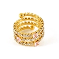 Triple-layer spiral ring in 18K gold finish with pink heart-shaped zircons and diamonds - Pink Heart Zircon (886)