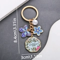 Golden Happy Mother's Day keychain with blue enamel butterfly, flower and pearl charm - Blue (ER700)