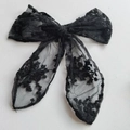 Elegant black lace bow hair clip with intricate floral embroidery on white background - Black Hair Clip