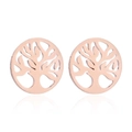 Detail view of rose gold Tree of Life hollow stud earrings in stainless steel - 193/Tree of Life / Rose Gold