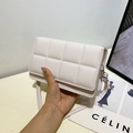 White quilted faux leather crossbody bag with square pattern and adjustable shoulder strap - Off White