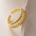 Detailed view of textured gold adjustable ring with sparkling zircon stones inlay - Texture Zirconia Style (14529)