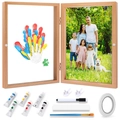 DIY family handprint picture frame kit with acrylic paints and wooden hinged photo frame - Yellow Wood Color - Hinge Style / 26.5x18.6cm (individually Packaged)