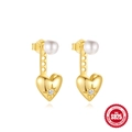 S925 sterling silver heart earrings with pearl and crystal in gold finish - 925 Silver / Gold #5 (Heart Pearl)