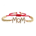 Pulsera ajustable MOM de cuerda roja con circonitas de colores y cuentas doradas para mamá - Cuerda Roja Con Cuentas De Cobre / Oro/Cuerda Roja