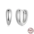 Polished 925 sterling silver hoop earrings in minimalist wide metallic mirror finish - Oval Loop / Silver