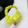 Borsa a mezzaluna arricciata verde lime chic con manico plissettato e morbida pelle PU - Giallo