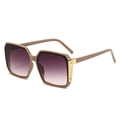 Gafas de sol hexagonales extragrandes con montura caqui y lentes degradadas moradas - Talla única / Montura Café Lentes Grises Degradadas