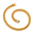 12mm gold Cuban link chain for men with CNC iced out square box clasp on white background - Gold Necklace (KN201960-KFC)