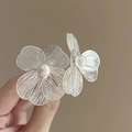 Detailed macro view of silver flower earrings with delicate metal mesh and central pearl - 8# Silver Earring Post - Silver Wire Woven Flower