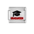 Italian charm link in silver stainless steel with graduation cap and red text - Graduation Cap Style (HA-134)