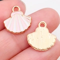 Pink enamel seashell charms with gold-plated finish for DIY jewelry making - Pink Shell 13x13