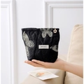 Elegant black makeup bag with golden butterfly embroidery and floral zipper puller - Golden Butterfly Embroidery / Small