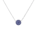 Silver-tone stainless steel necklace with round pendant featuring pavé-set blue zircon stones - September Royal Blue - Silver