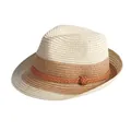 Foldable straw fedora hat with two-tone weave and decorative brown leather rope detail - Kids Style (52-54cm) / Beige