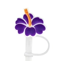 Silicone straw topper featuring a purple hibiscus flower design with an orange center - 1796-10 Purple Hibiscus
