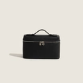 Litchi texture black leather handbag with silver double zippers and top handle - 19*6*11 / Black