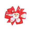 Red Christmas ribbon bow hair clip with Santa Claus ornament and golden patterns - Red Santa Claus Style