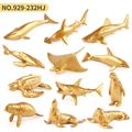Set of 12 mini golden plastic marine animal models with realistic ocean creature details - 12Pcs Golden Ocean Models (87G)