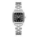 Minimalist square women's watch with black dial and silver stainless steel strap - Black Steel Band