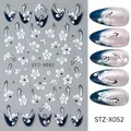 Deep blue hibiscus flower nail stickers with silver glitter gradient finish - STZ-X052 Blue White Flowers