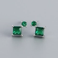 Square and round green zircon s925 silver stud earrings with high polished finish - Platinum (Green Zirconia)
