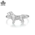 Minimalist S925 sterling silver open ring featuring a realistic golden retriever puppy dog design - Golden Retriever Style (SCR952-E)