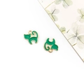DIY jewelry charm featuring two green enamel cats with golden metal base plating - Green
