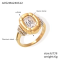 Vergoldeter Titanstahlring mit ovalem Glasstein und seitlich besetzten Zirkonia-Steinen - Goldener Ring Größe 6