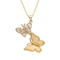 Elegant gold butterfly necklace with micro-paved gems and yellow wings on a fine chain - Yellow Butterfly Style (F246)