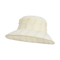 Chapeau de soleil beige à large bord avec texture plissé avec bordure marron élégante pour femme - Beige
