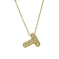 18k gold plated brass chubby balloon bubble letter T pendant necklace with cubic zirconia - Letter T Necklace